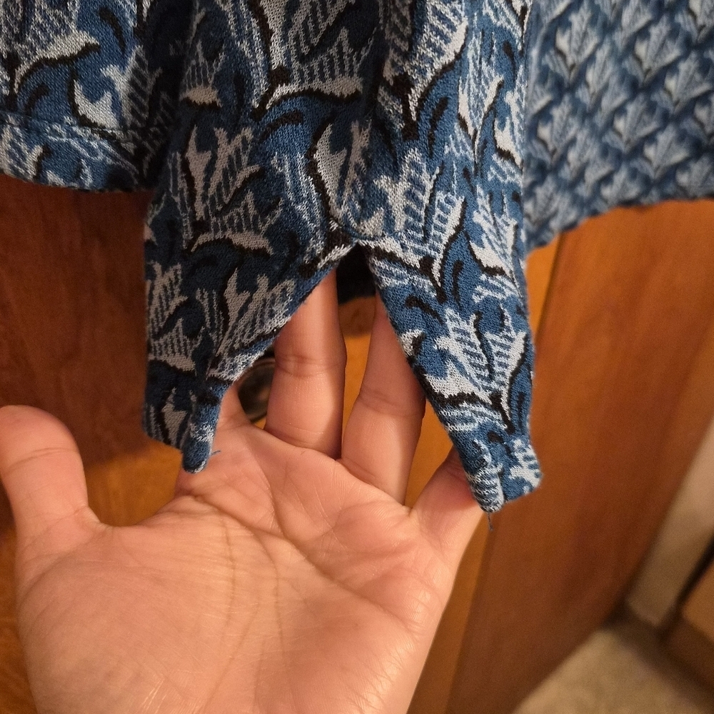 J. JILL Ponte Blue Knit Tunic Floral Leaf Boat neck 3/4 Sleeve Top Medium - Picture 5 of 8
